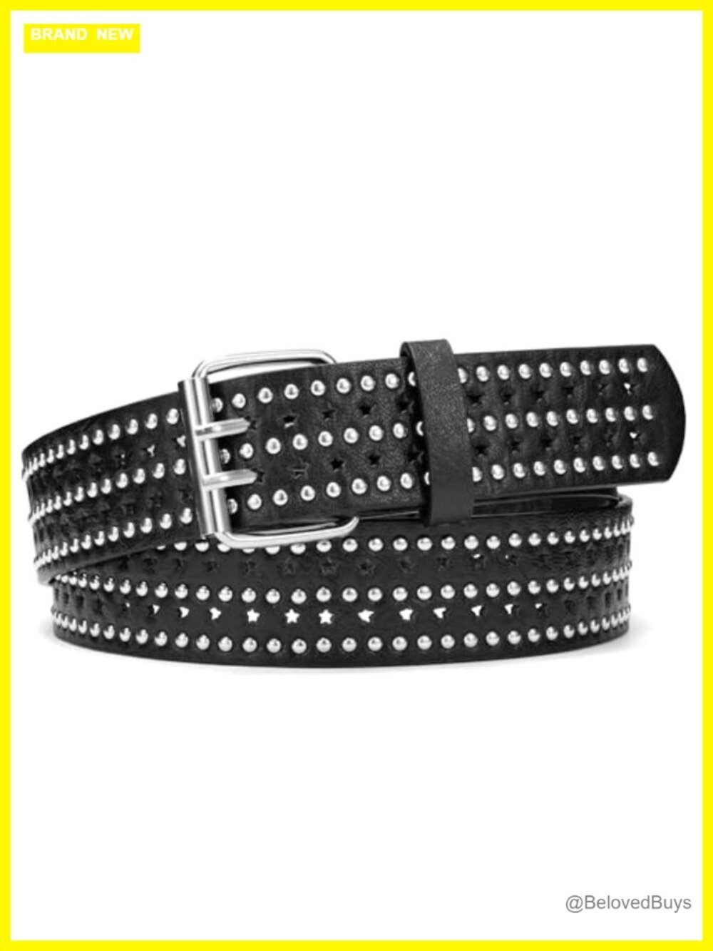 Women's Faux Leather Punk Studded Belt with Star Eyelets